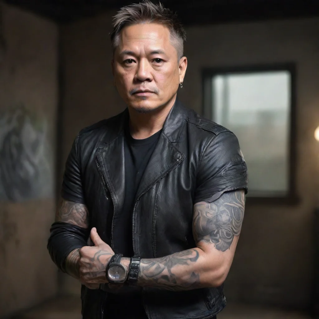 amazing nvidia arm jensen huang tatoo strong masculine ripped dramatic hd amazing shot aesthetic arm shoulder tatoo leather jacket ripped awesome portrait 2