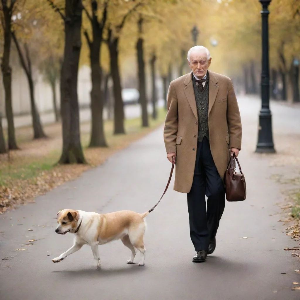 amazing old elegant man walking his dog slave  awesome portrait 2