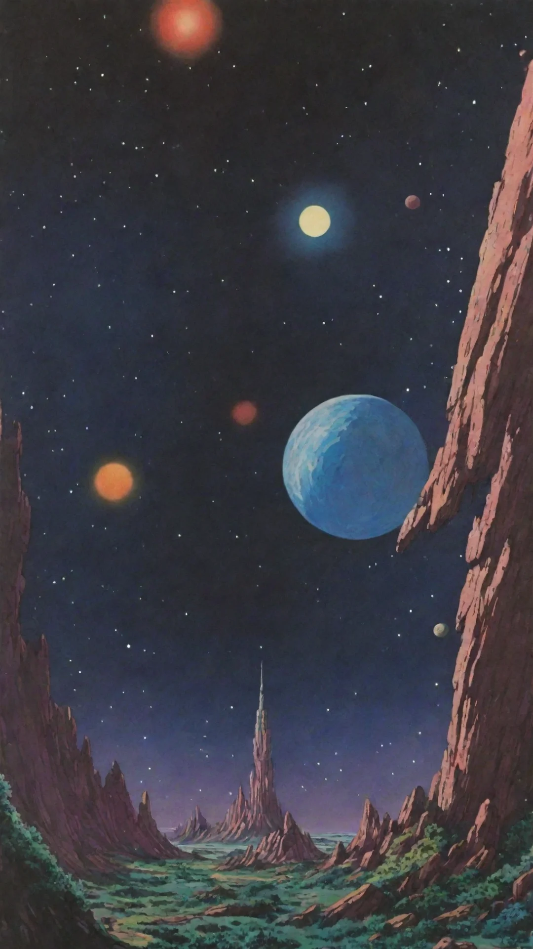 amazing outer space jack kirby ghibli background matte painting no faces aspect 219 awesome portrait 2 tall