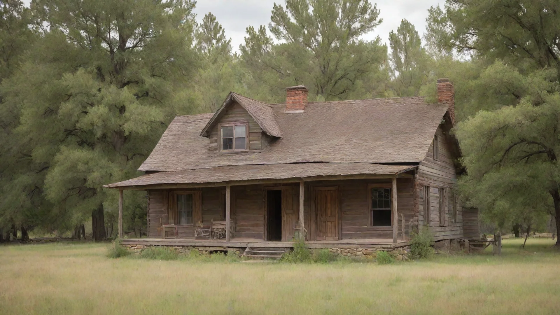aiamazing peaceful old timey ranch house in nature with no humans pictured awesome portrait 2 wide