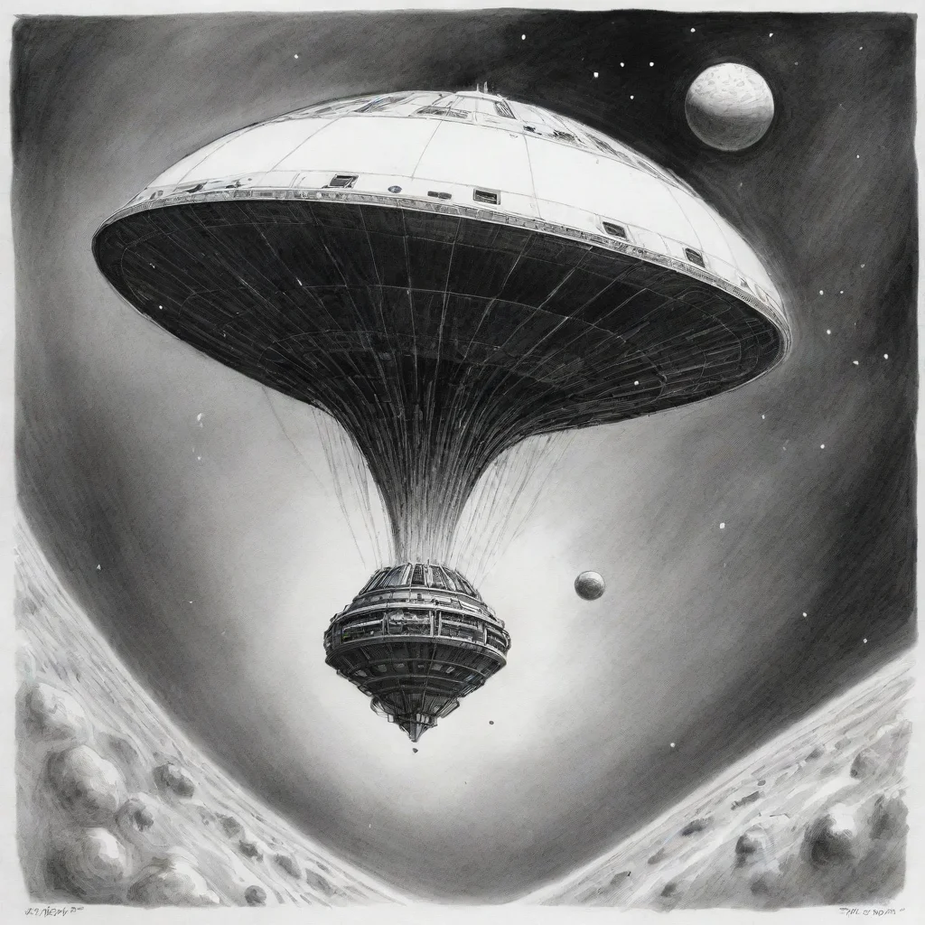 aiamazing perry rhodan a spheric spaceship is flying in space%2C ink drawing awesome portrait 2