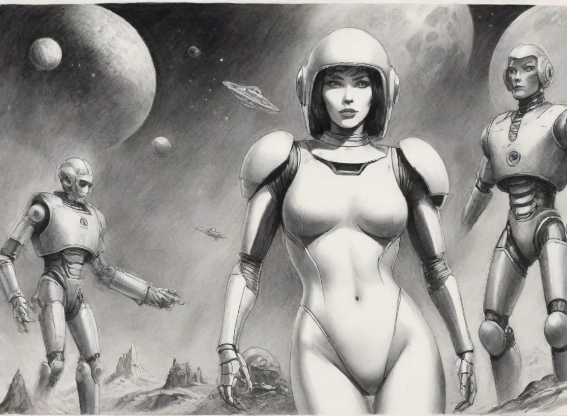 amazing perry rhodan robots and spacegirl ink drawing awesome portrait 2 landscape43