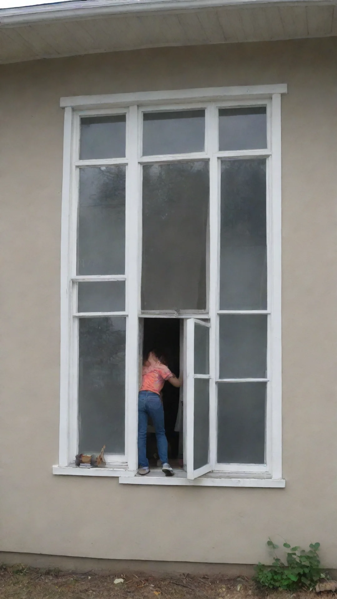 aiamazing person taller than their house%2C bending down to look into the second story window awesome portrait 2 tall