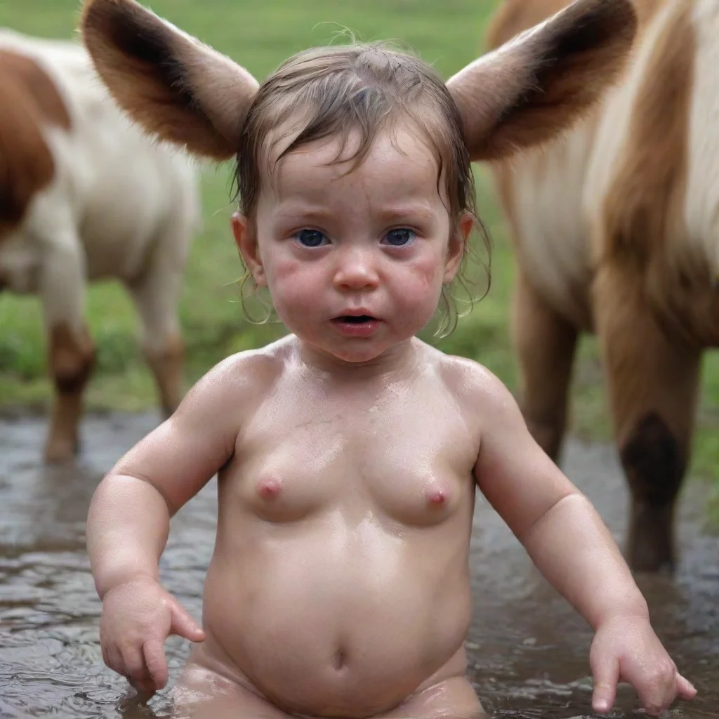 amazing photorealistic hd detailed 8k cow give birth to a little baby girl human girl with  wet slimy body%21 awesome portrait 2