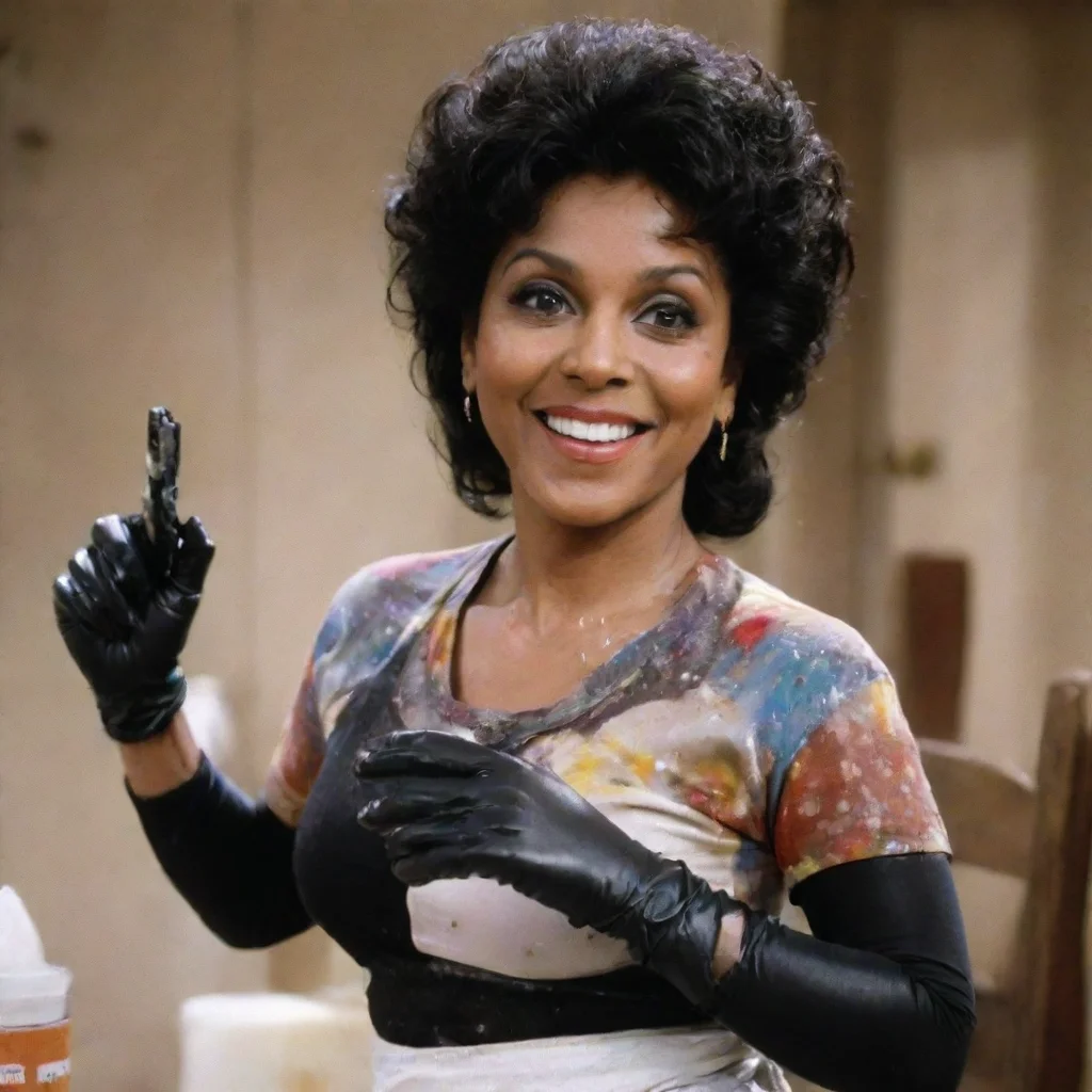 aiamazing phylicia rashad as clair huxtable from the cosby show smiling  with black deluxe nitrile gloves and gun and mayonnaise splattered everywhere awesome portrait 2