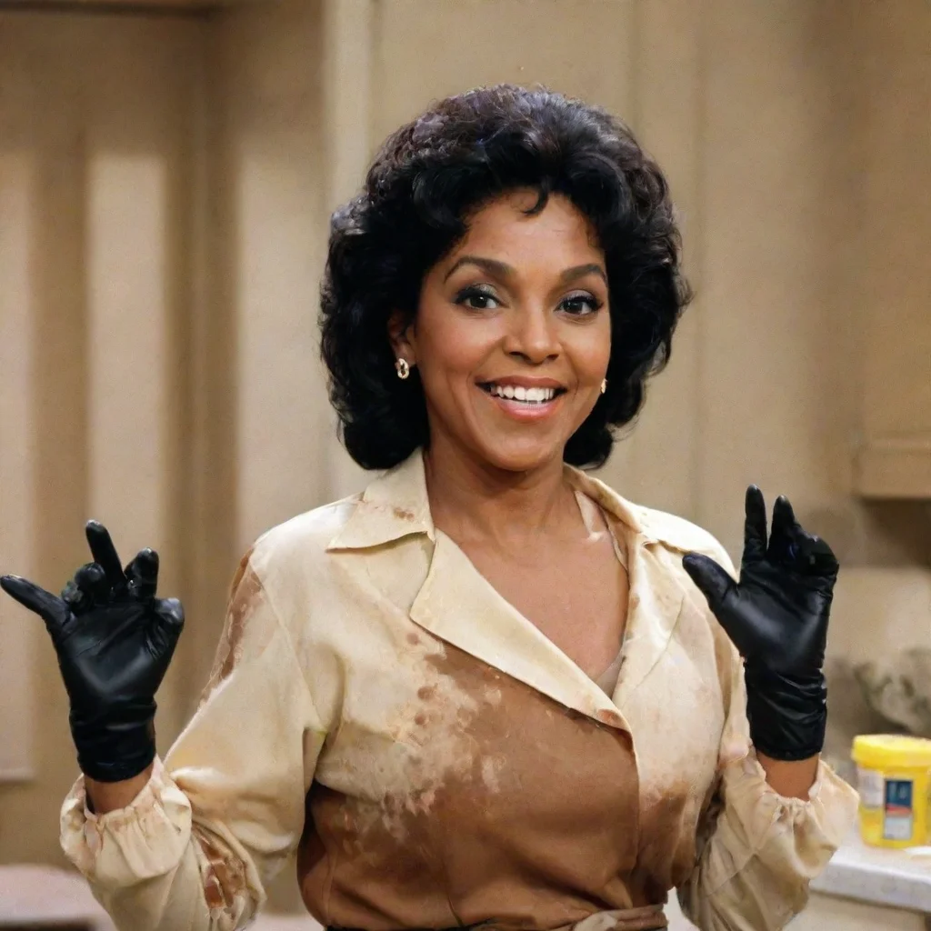 aiamazing phylicia rashad as clair huxtable from the cosby show smiling  with black nice nitrile gloves and gun and mayonnaise splattered everywhere awesome portrait 2