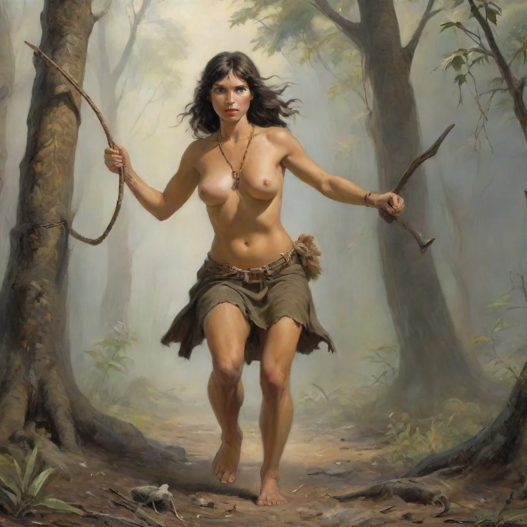 aiamazing prehistoric female hunts with a sling awesome portrait 2