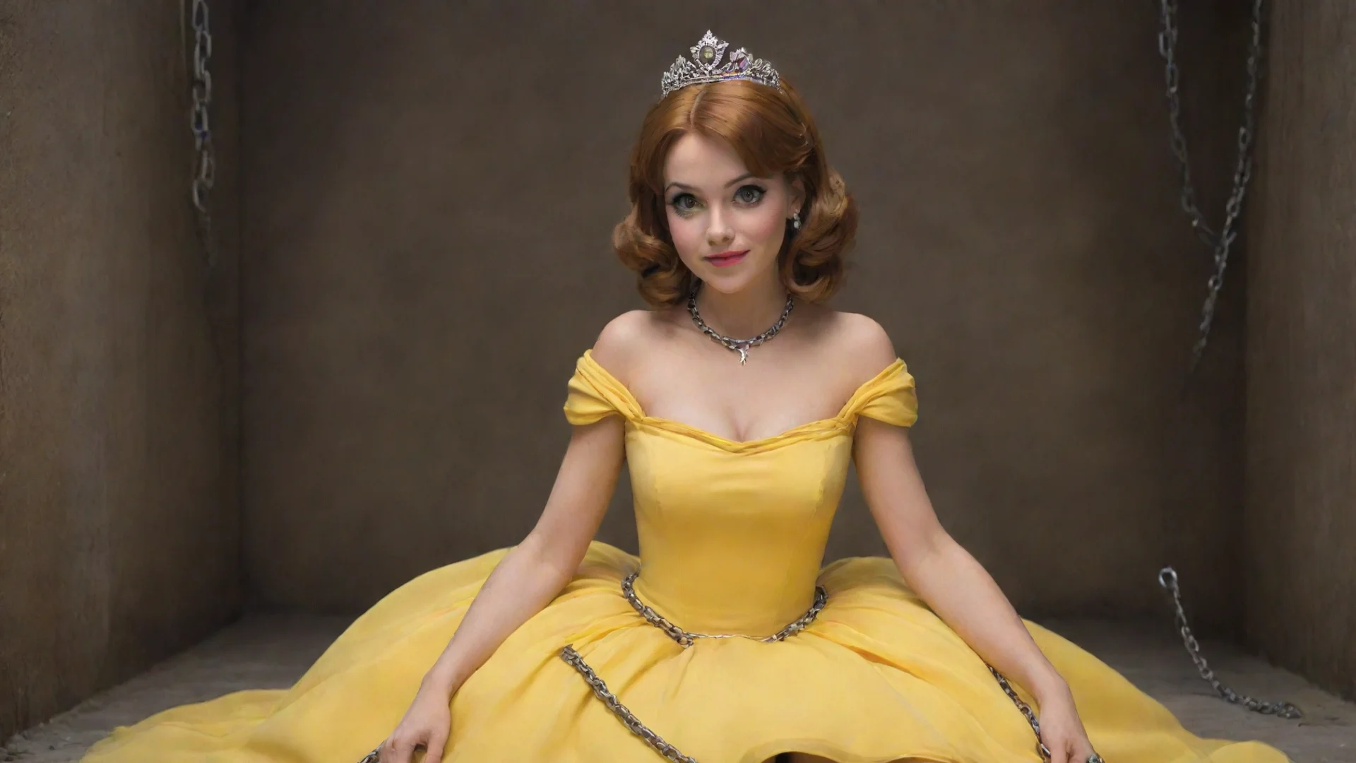 aiamazing princess daisy restrained by chains in her yellow dress awesome portrait 2 wide
