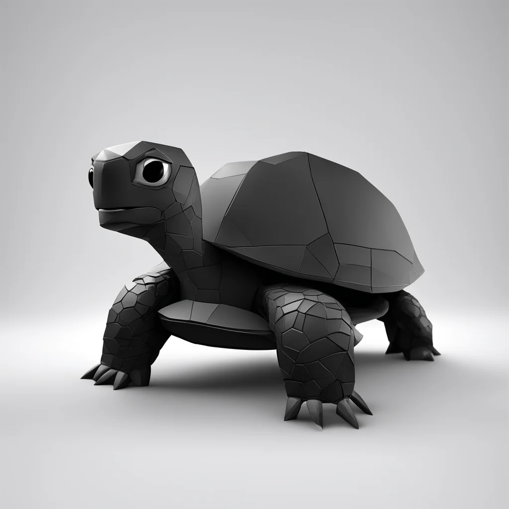 aiamazing ps1 graphics%2C low poly%2C cute black turtle with a little smile%2C black and white awesome portrait 2