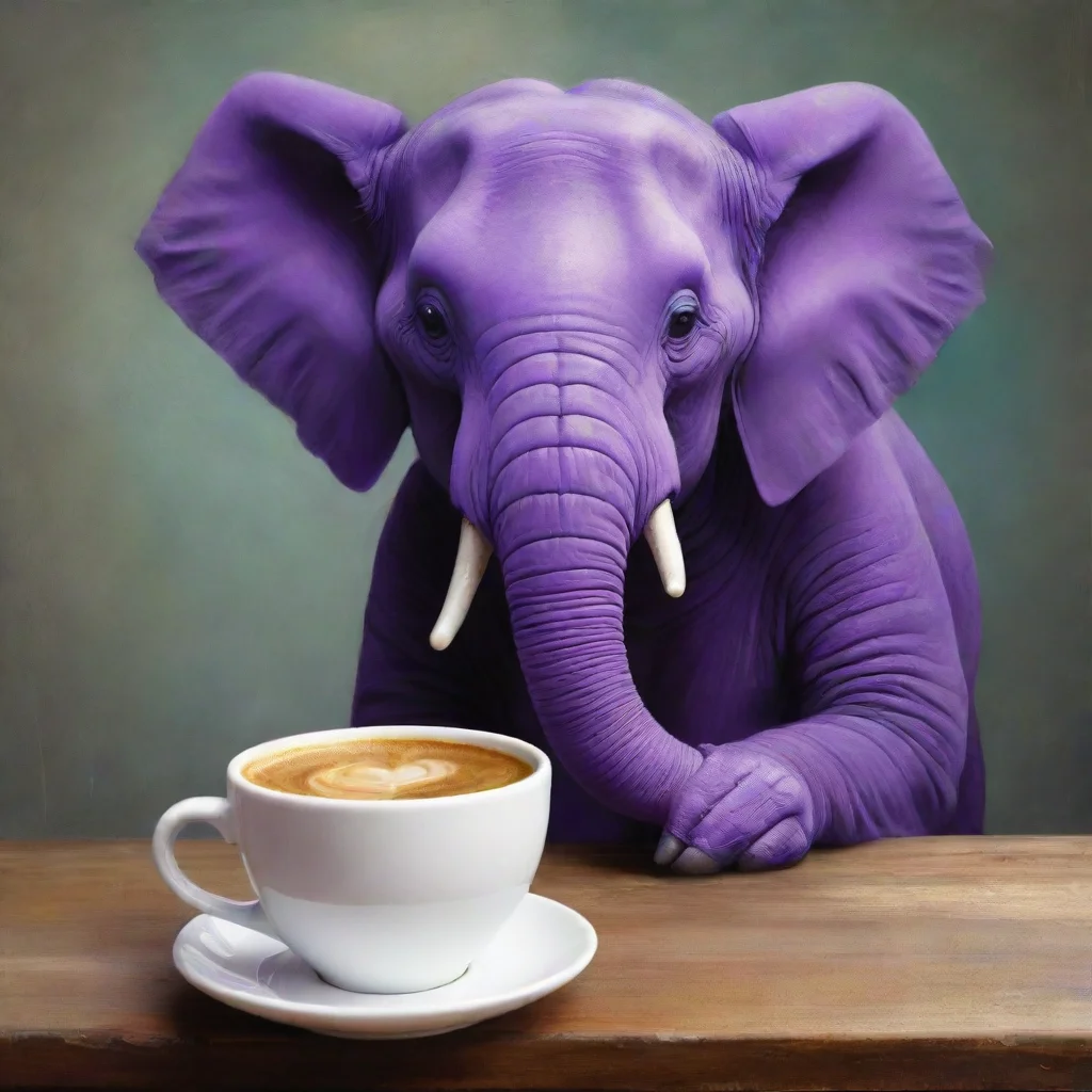 amazing purple elephant having coffee  awesome portrait 2