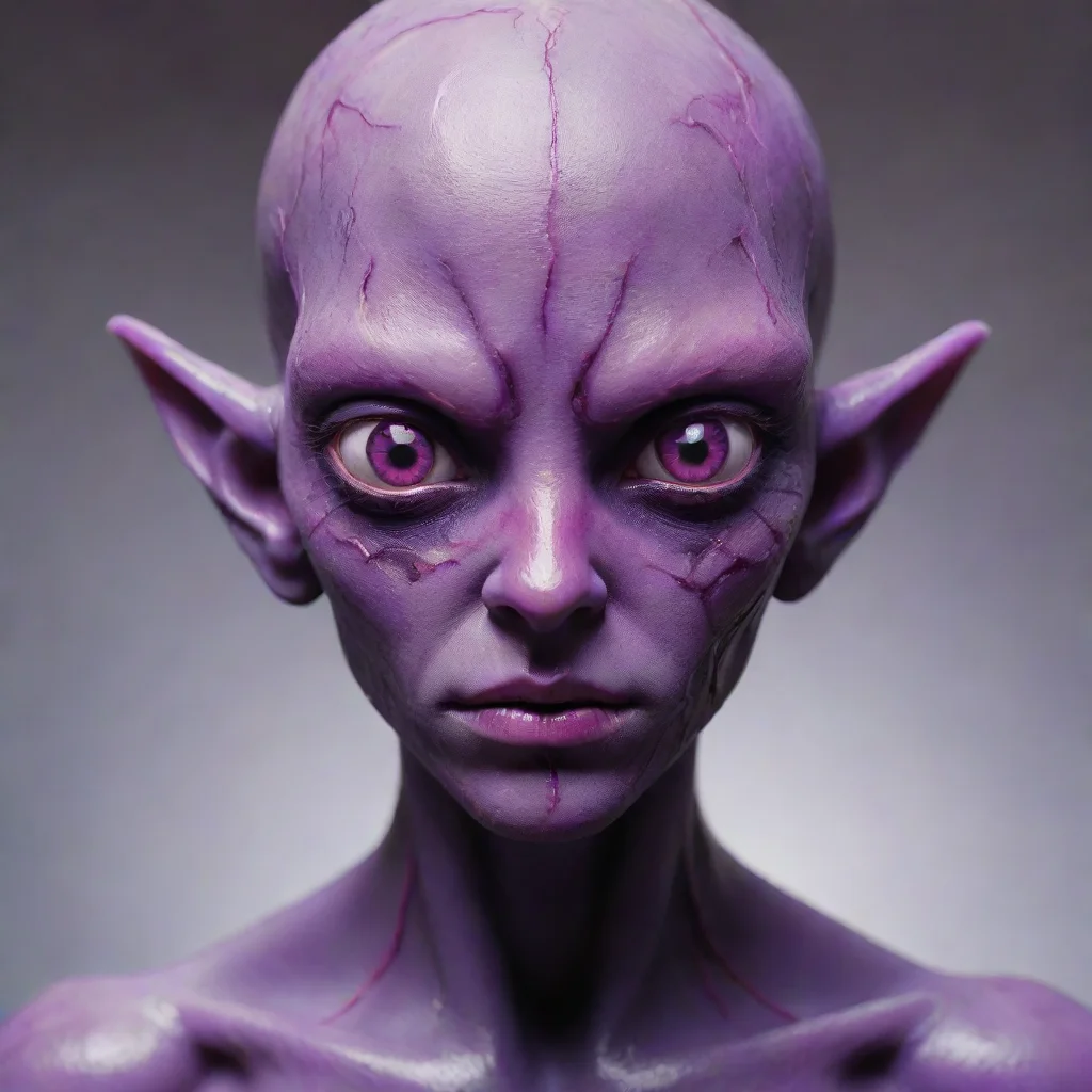 aiamazing purple humanoid with no mouth%2C purple eyes with bright pink sclera%2C and purple skin with pink cracks. awesome portrait 2