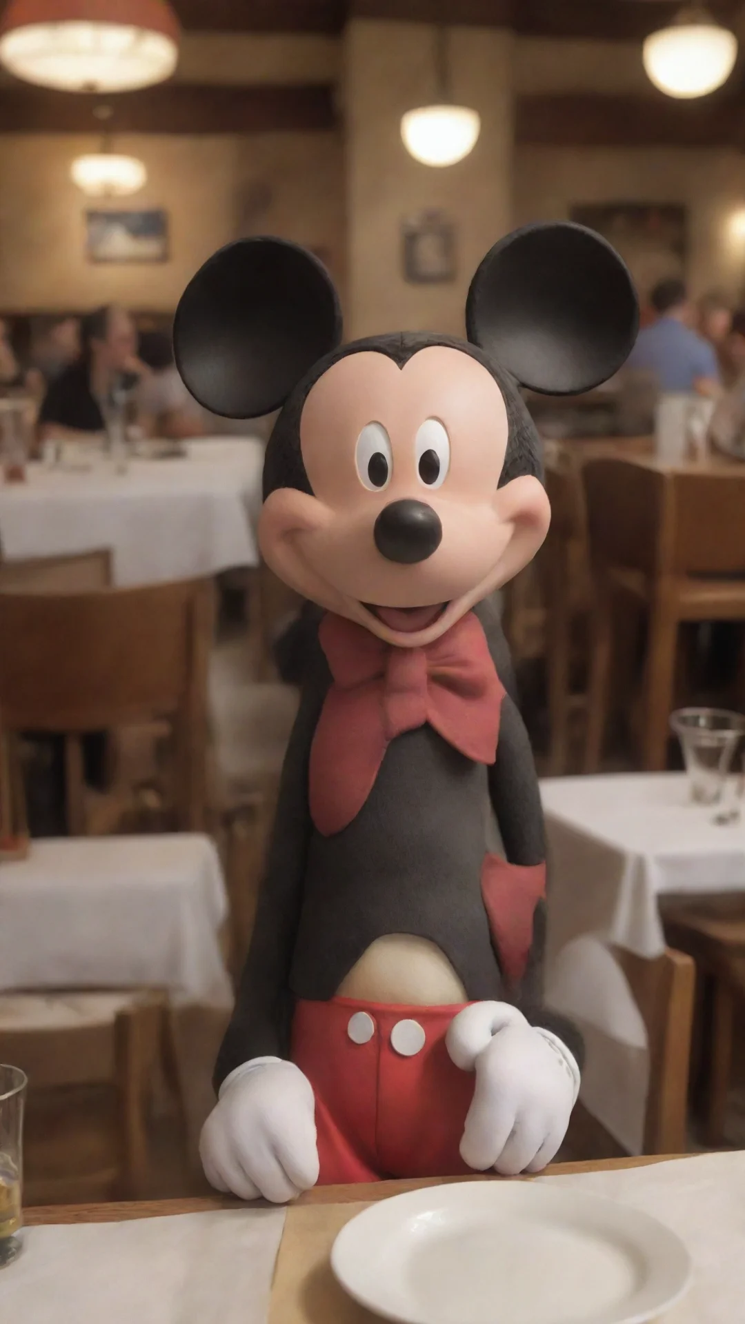 amazing realistic mickey mouse at a restaurant awesome portrait 2 tall