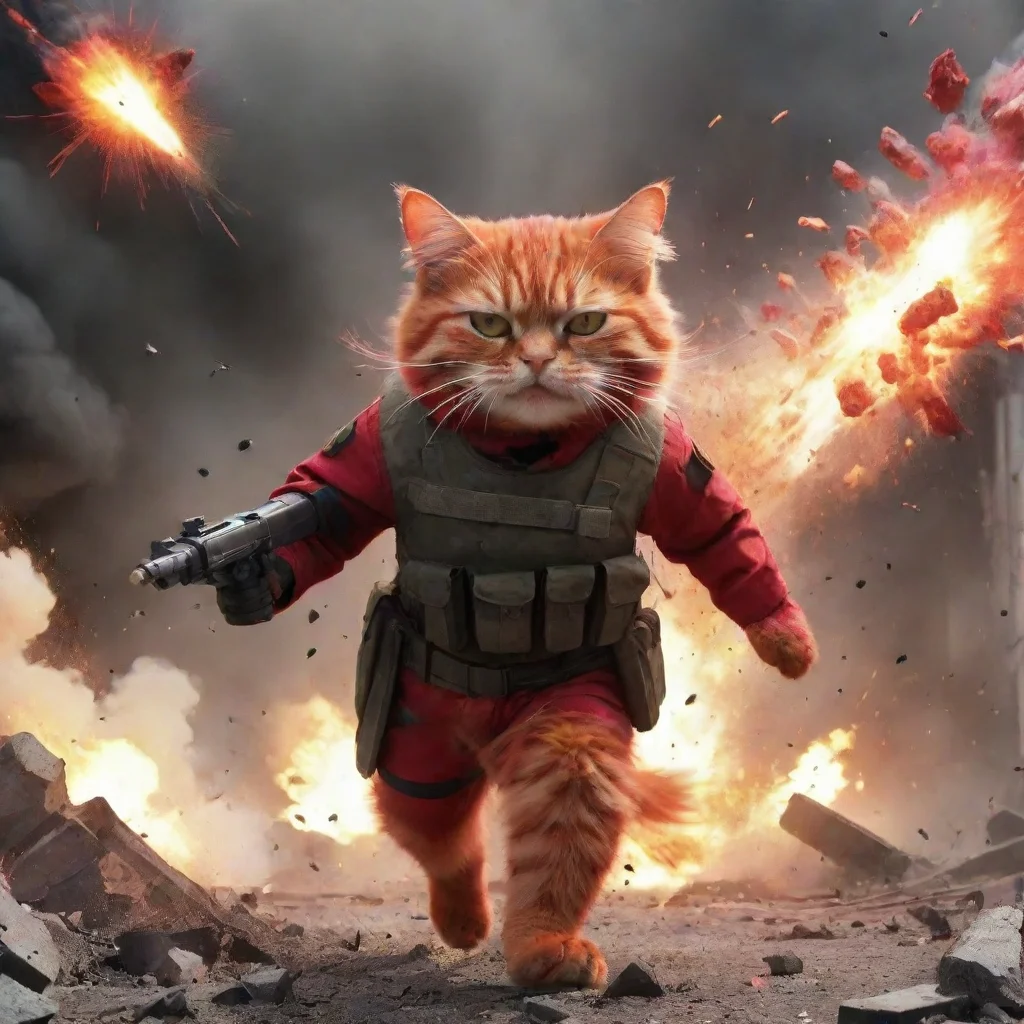 amazing red cat soldier explosion awesome portrait 2