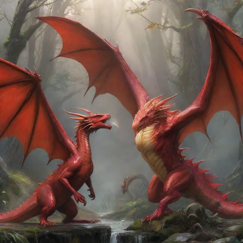 amazing red dragon spreads its wings and opens it mouth towards elven princess awesome portrait 2