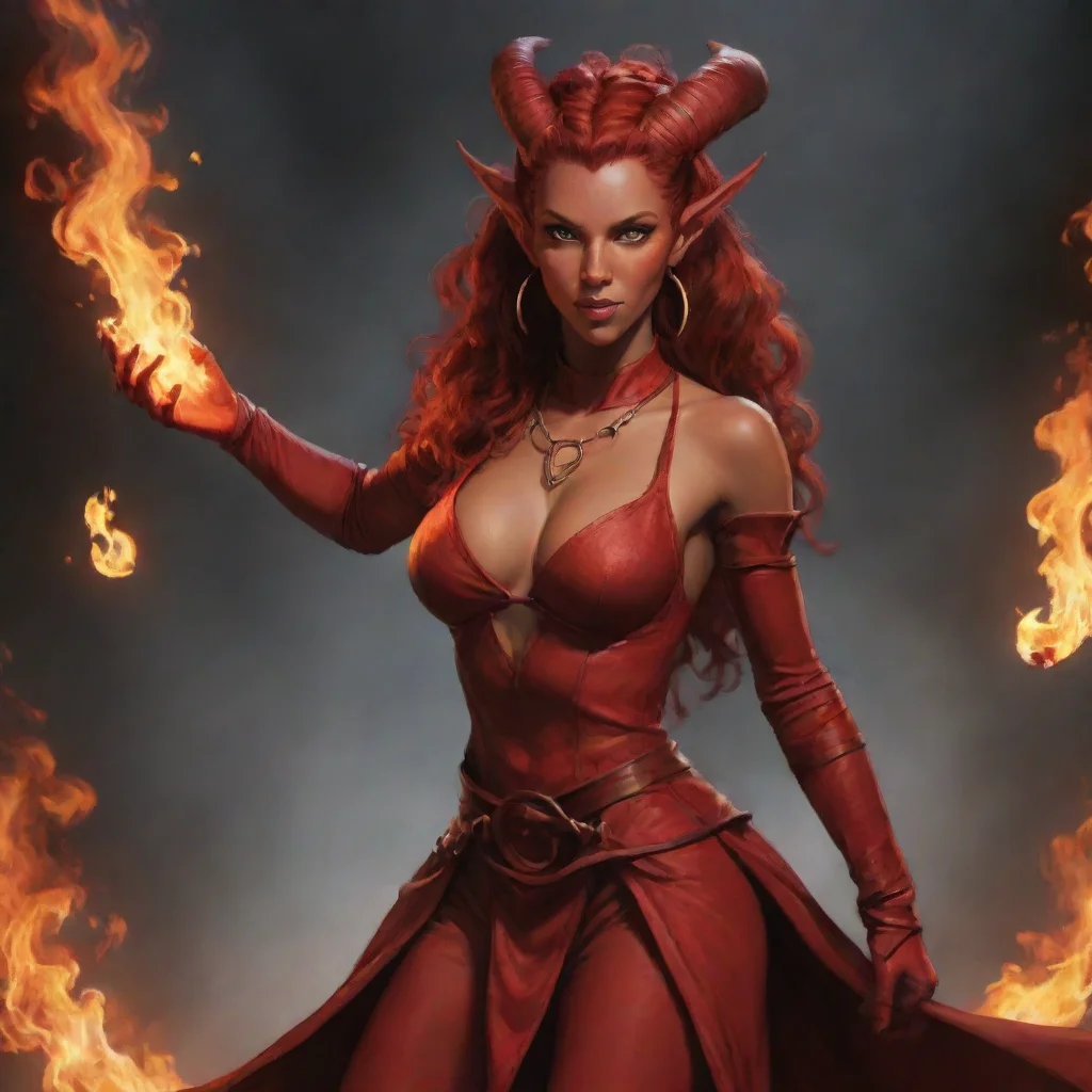 aiamazing red feminine fire tiefling awesome portrait 2