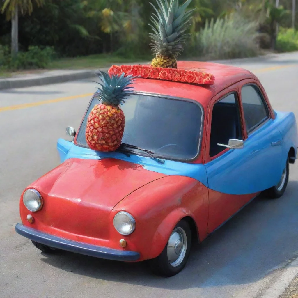 aiamazing red pineapple driving blue car awesome portrait 2
