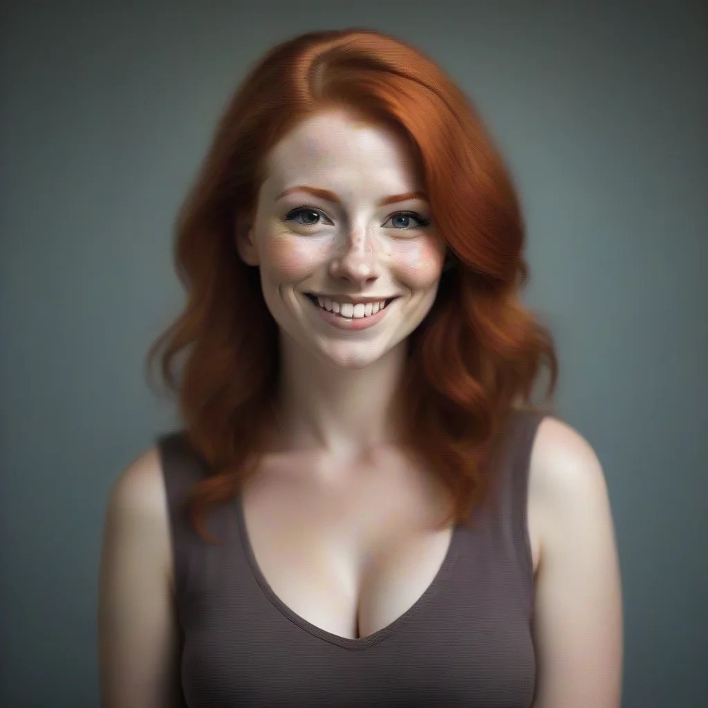 aiamazing redhead 30 year old woman%2C large bust%2C smiling%2C vacant stare awesome portrait 2
