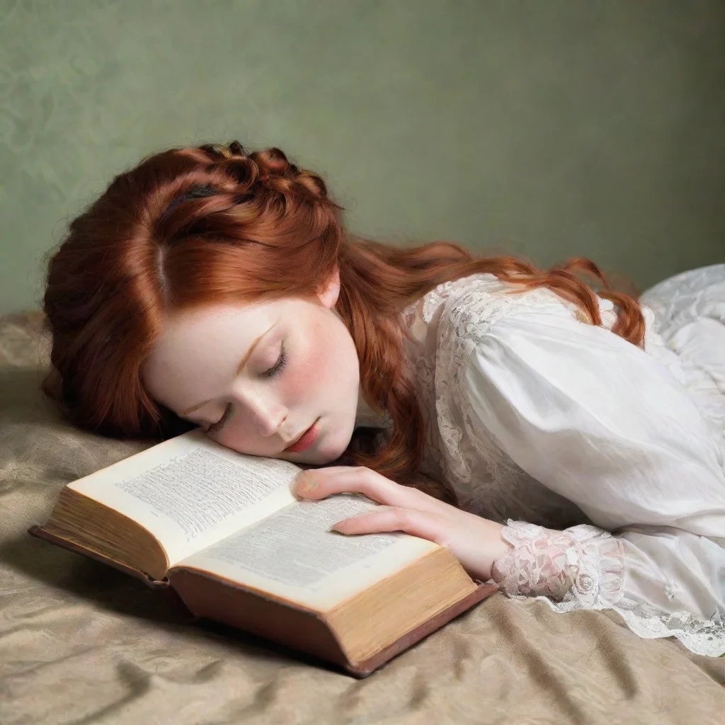 aiamazing redhead victorian woman lying face down reading a book awesome portrait 2