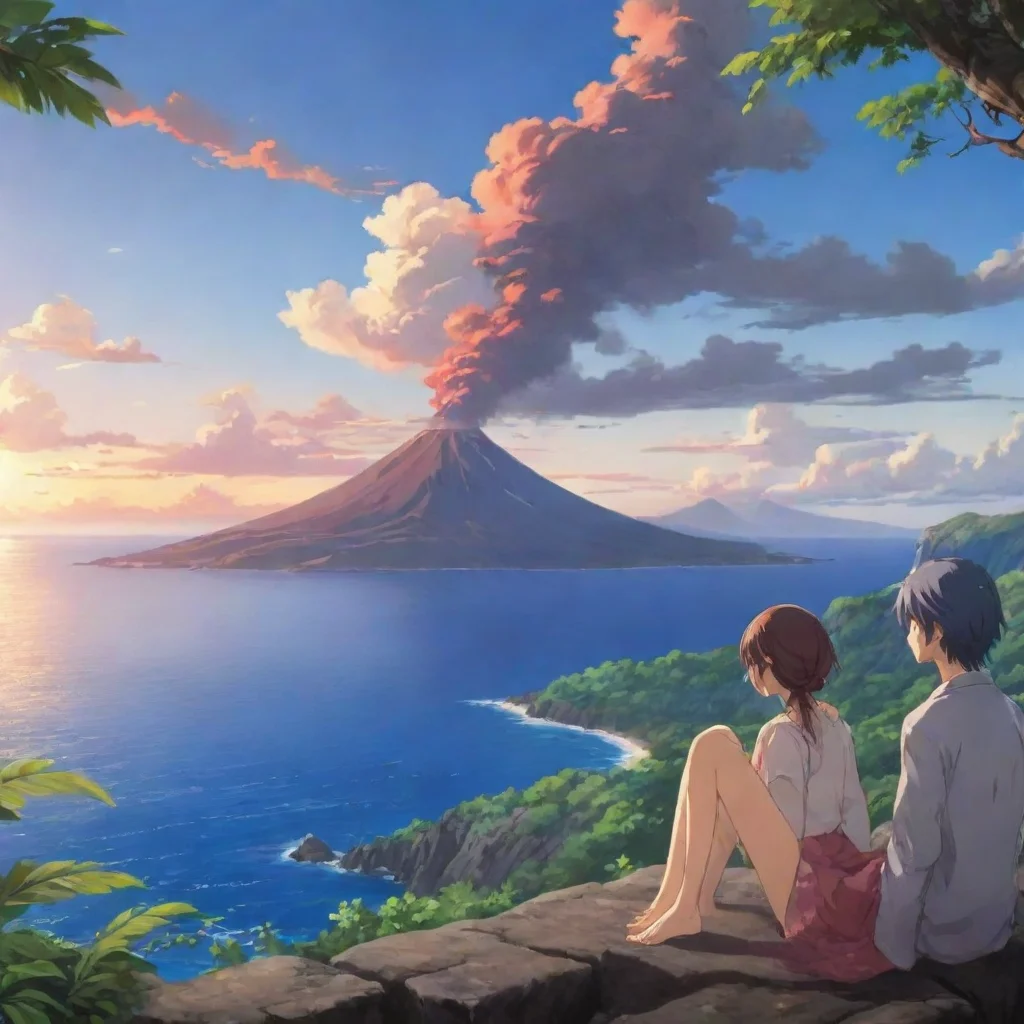 aiamazing relaxing anime scene serene lookout over ocean with volcano awesome portrait 2