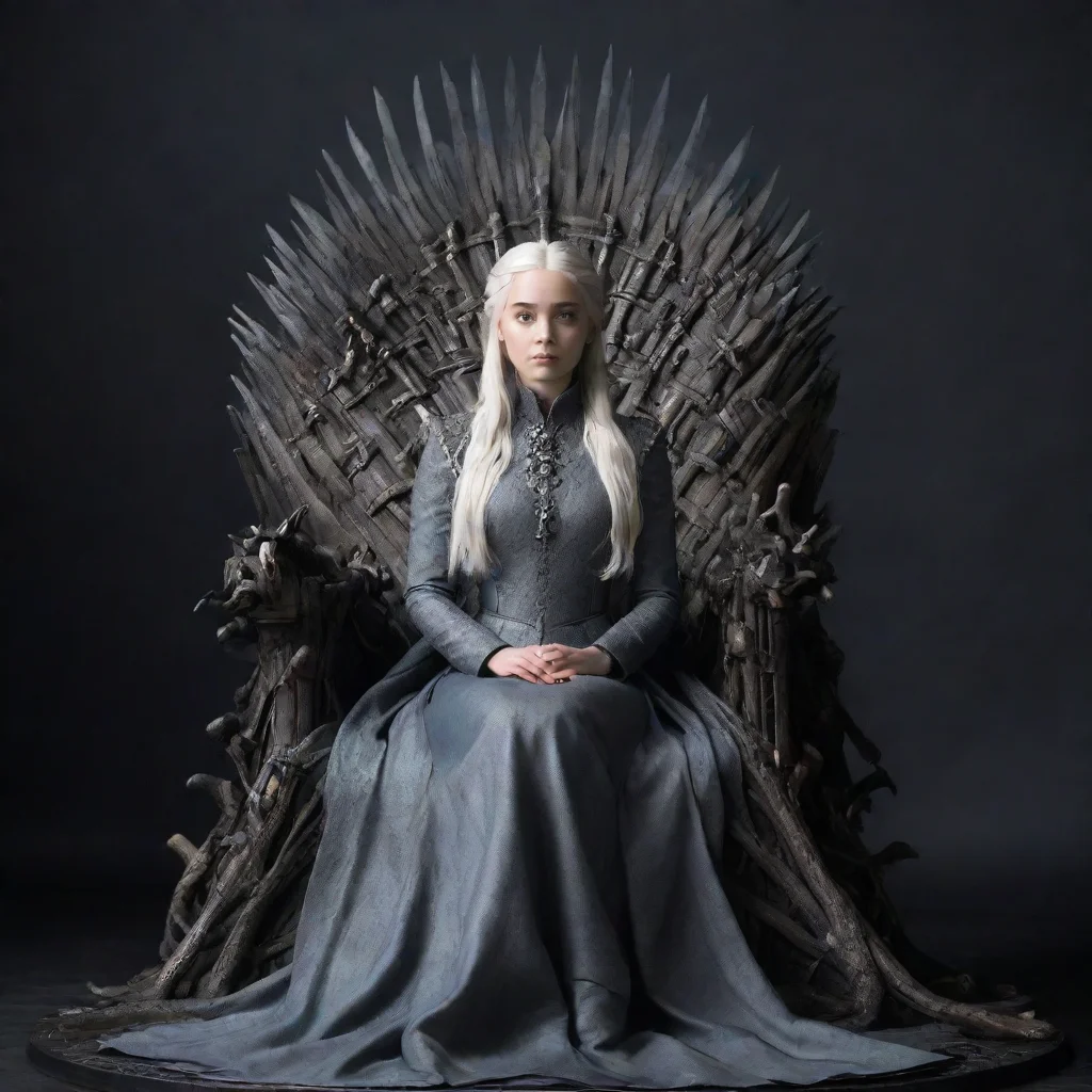 aiamazing rhaenyra targaryen sitting on the iron throne%2C with head of aegon ii on silver plate awesome portrait 2