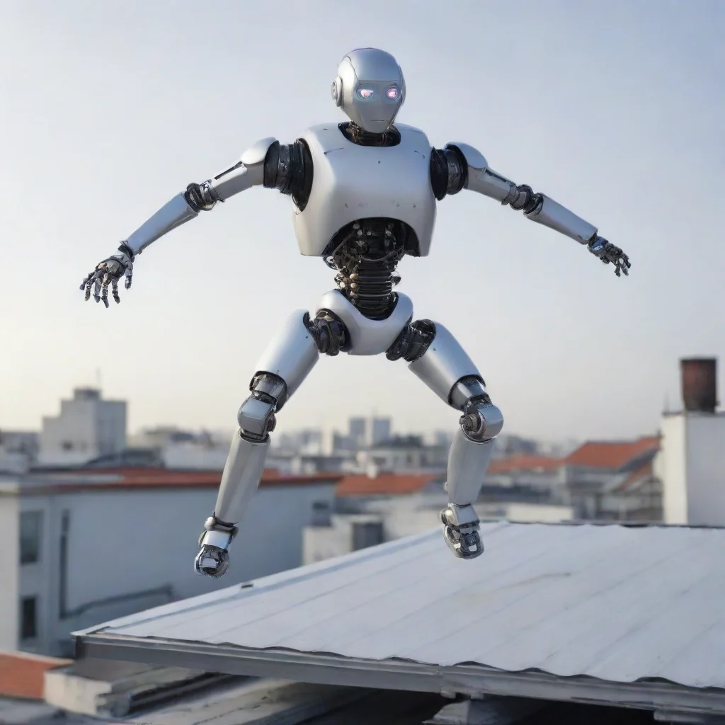 amazing robot humanoid jumping of a roof top safely awesome portrait 2