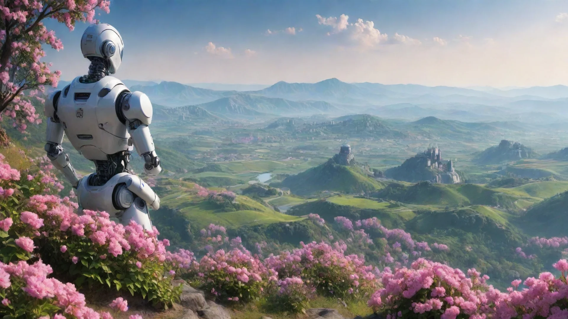 aiamazing robot looking at sweeping views hd aesthetic best quality beautiful landscape environment flowers awesome portrait 2 wide