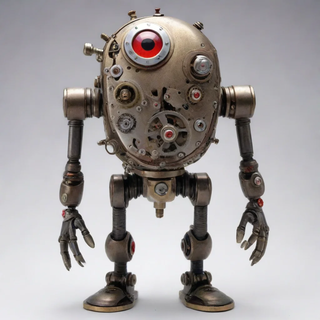 aiamazing robot made of antique intrincated mechanical wrist watch movement mechanism with mechanical arms%2C mechanical legs%2C cyclops robot head%2C red cyclops eye awesome portrait 2