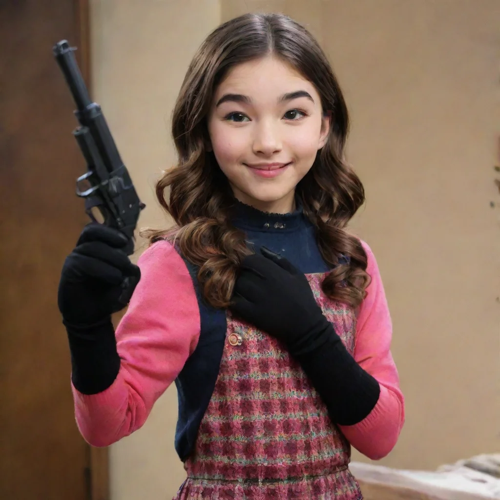 aiamazing rowan blanchard as riley mathews from girl meets world smiling with black gloves and gun shooting mayonnaise awesome portrait 2