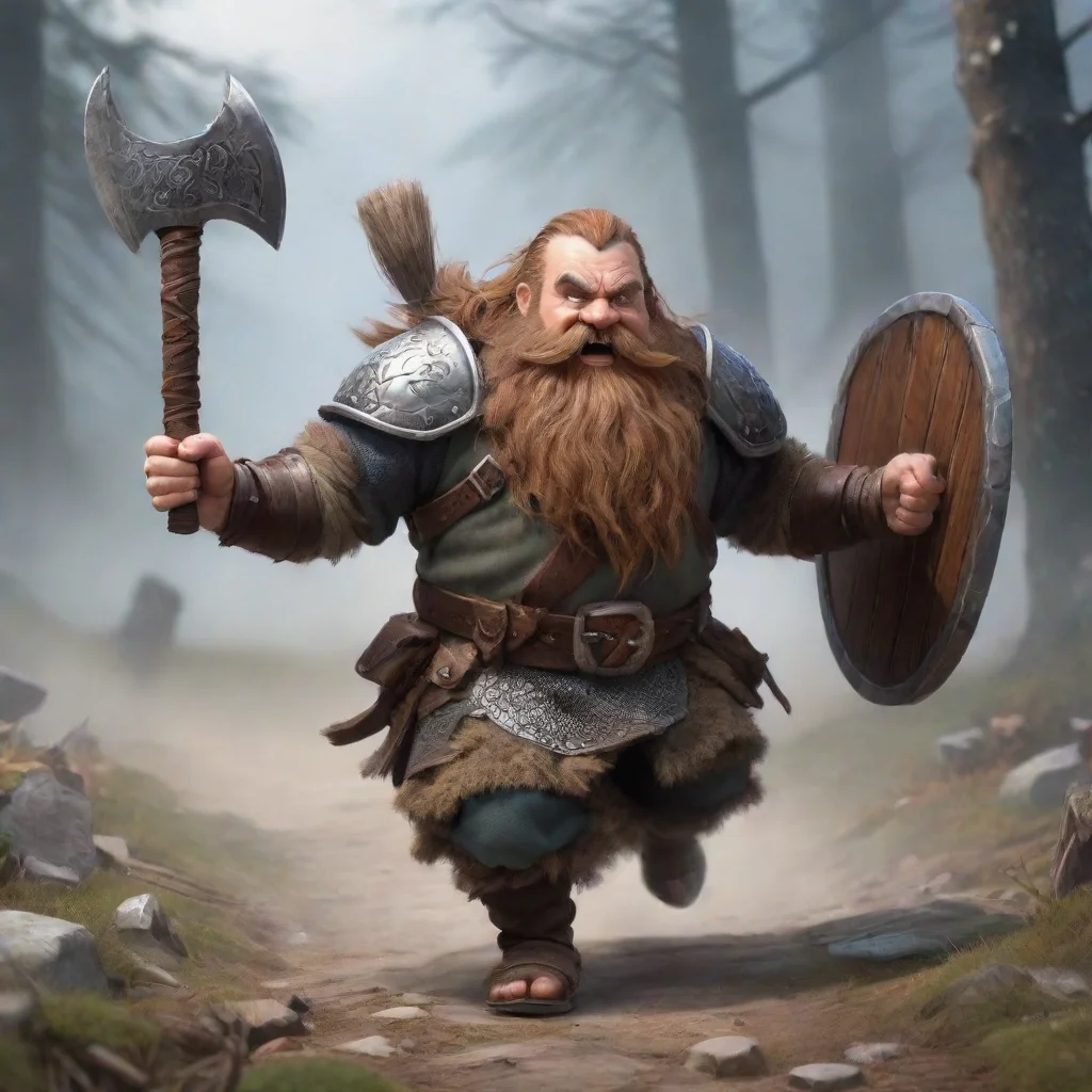 aiamazing running dwarf with plate mail and long beard%2C with a big battle axe. image from behind awesome portrait 2