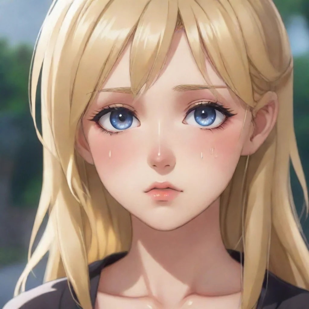 amazing sad blonde anime girl with a teardrop. awesome portrait 2