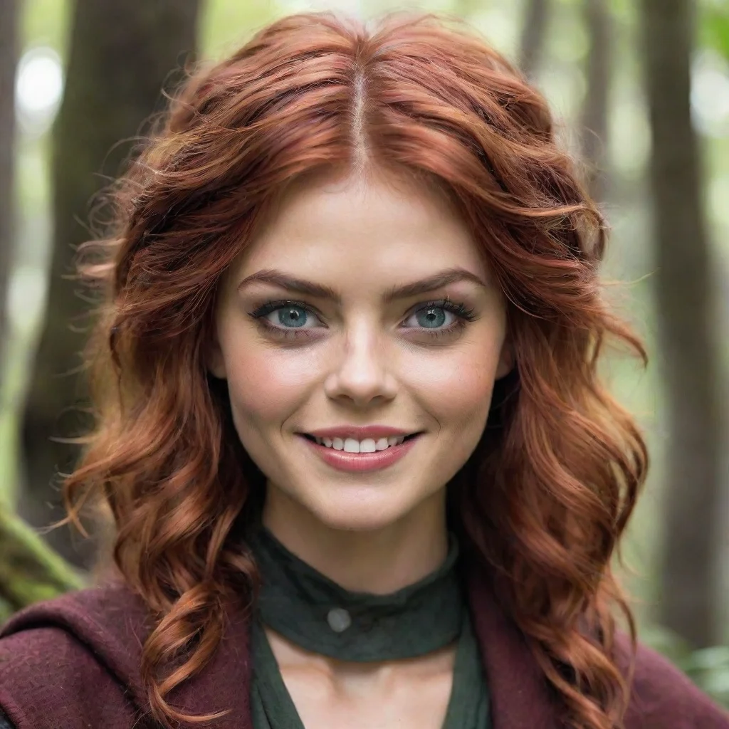 amazing samara weaving as a druid rogue dnd short red hair beautiful petite symmetrical face grinning mischiev awesome portrait 2