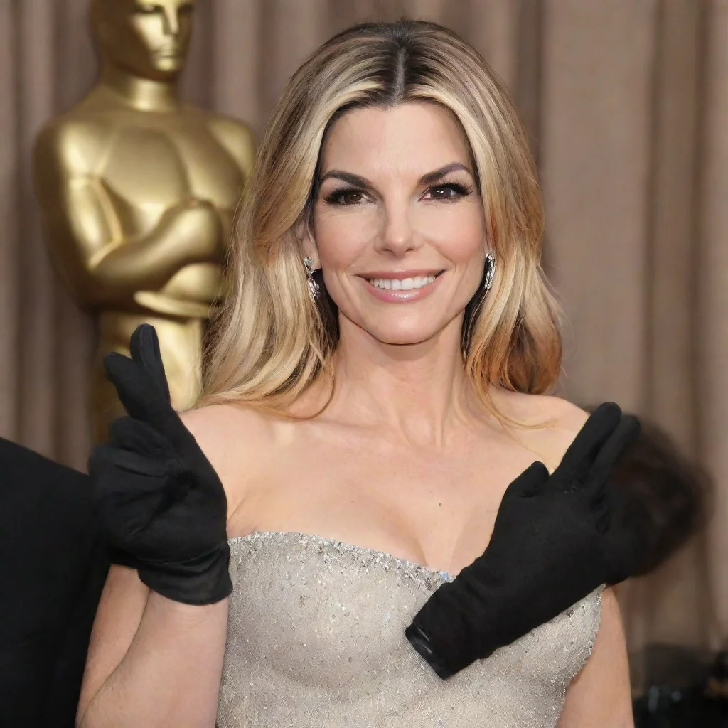 aiamazing sandra annette bullock blonde hair at the academy awards ceremony smiling     with black gloves and gun shooting   mayonnaise awesome portrait 2