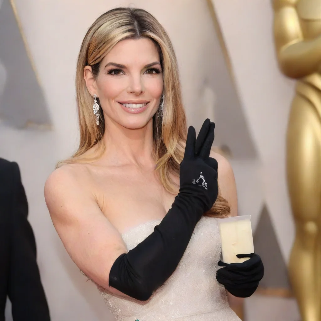amazing sandra annette bullock blonde hair at the oscars  smiling with black gloves and gun  shooting   mayonnaise awesome portrait 2