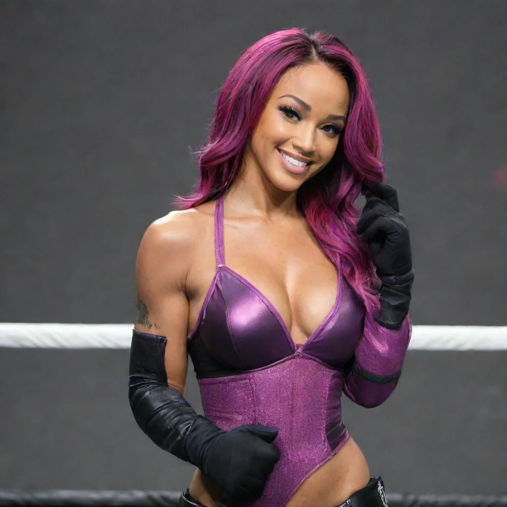 aiamazing sasha banks  smiling with black gloves and gun awesome portrait 2
