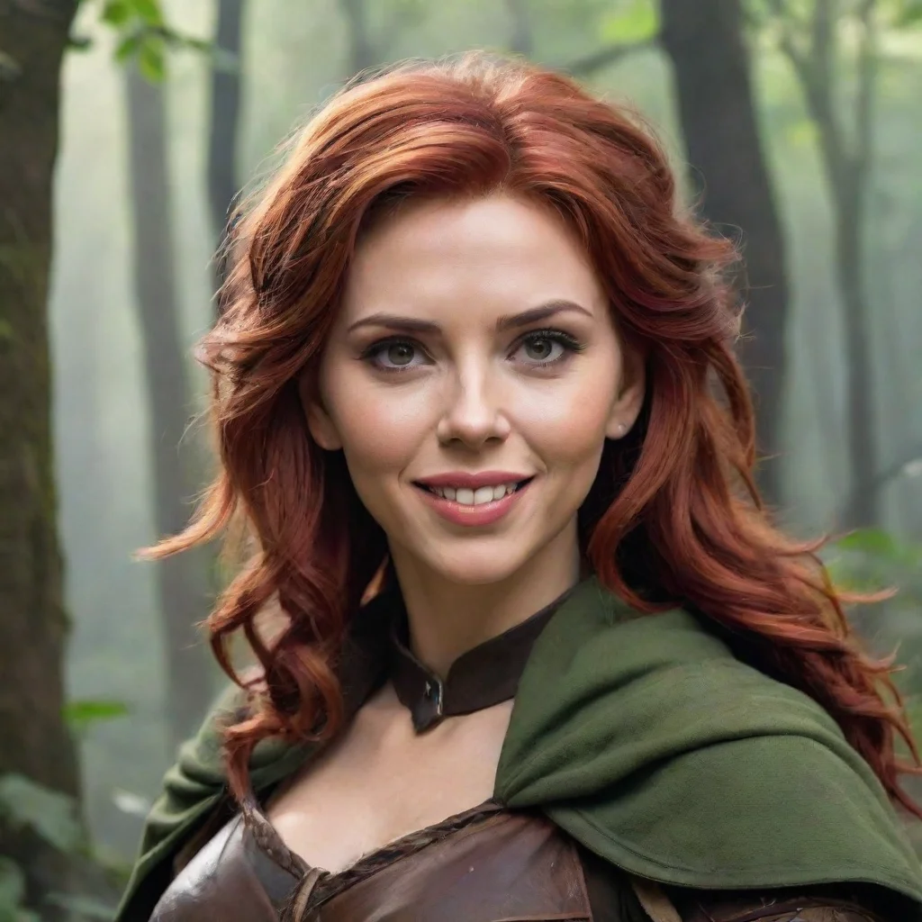 amazing scarlett johansson as a druid rogue dnd short red hair beautiful petite symmetrical face grinning mischiev awesome portrait 2