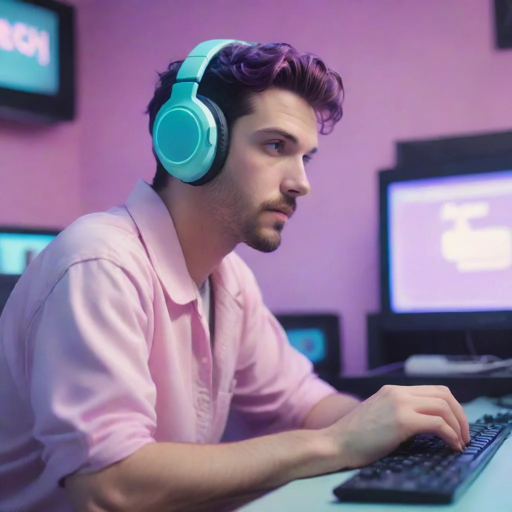 aiamazing sci fi film%2C retro%2C a man streaming lol at twitch%2C pro player pastel colors%2C cinematic film%2C cinestill 50   ar 16%3A9 awesome portrait 2