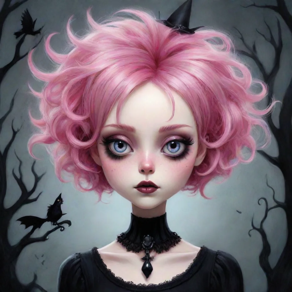 aiamazing short pink hair%2C gothic witch%2C whimsical and fantastical%2C in the style of tim burton detailed digital art awesome portrait 2