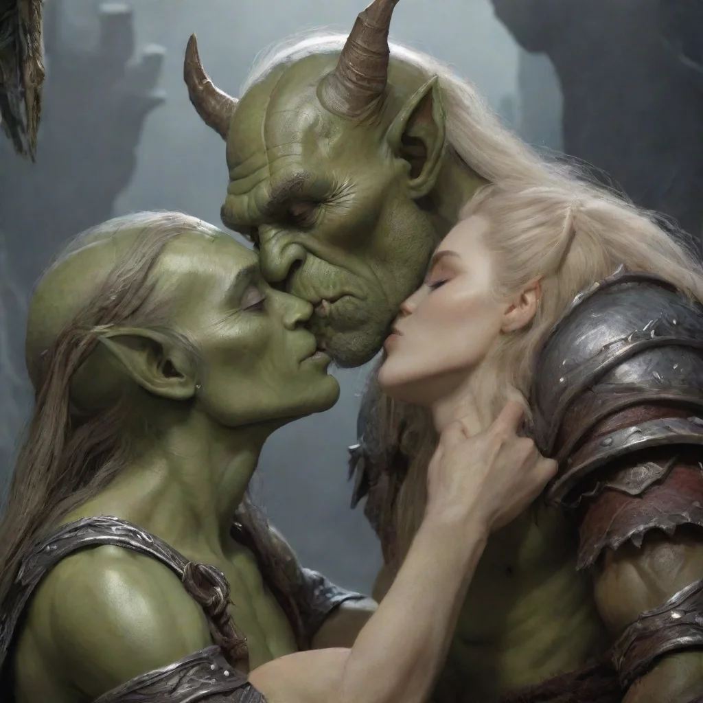 aiamazing skinny elf kissing with orc king awesome portrait 2