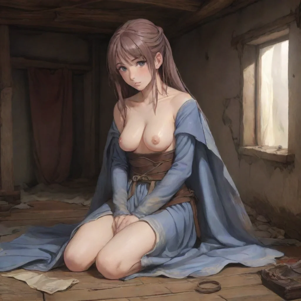 amazing slave horselike girl damaged cloth shy sad anime medieval room awesome portrait 2