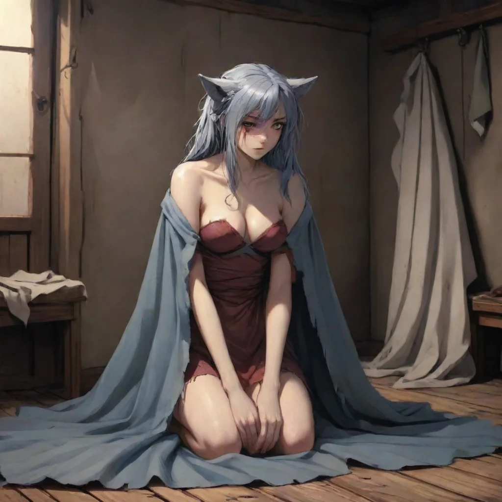 amazing slave wolf  woman damaged cloth shy sad anime medieval room awesome portrait 2