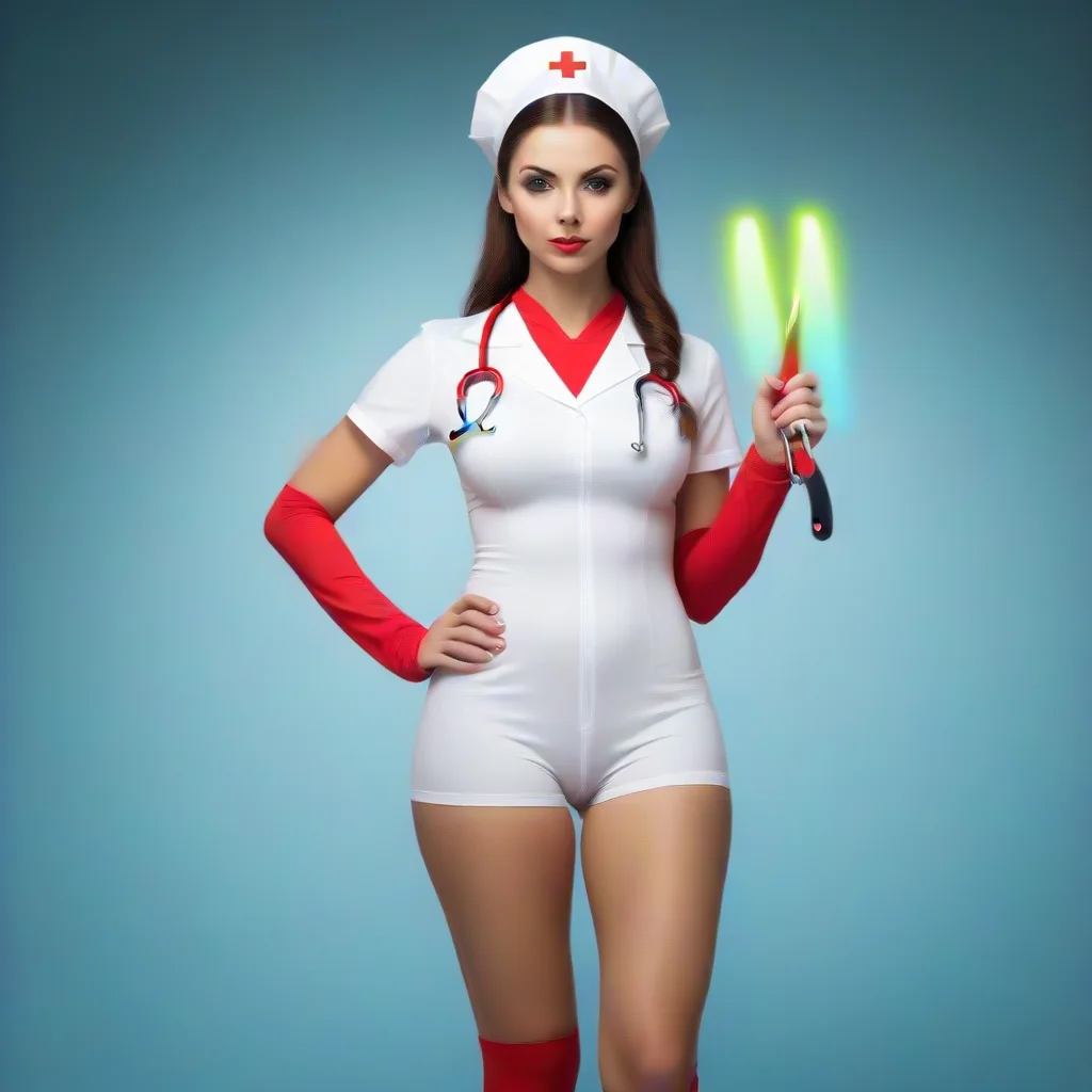 aiamazing slim%2C athletic girl in tight nurse outfit holding up a surcigal scissor awesome portrait 2
