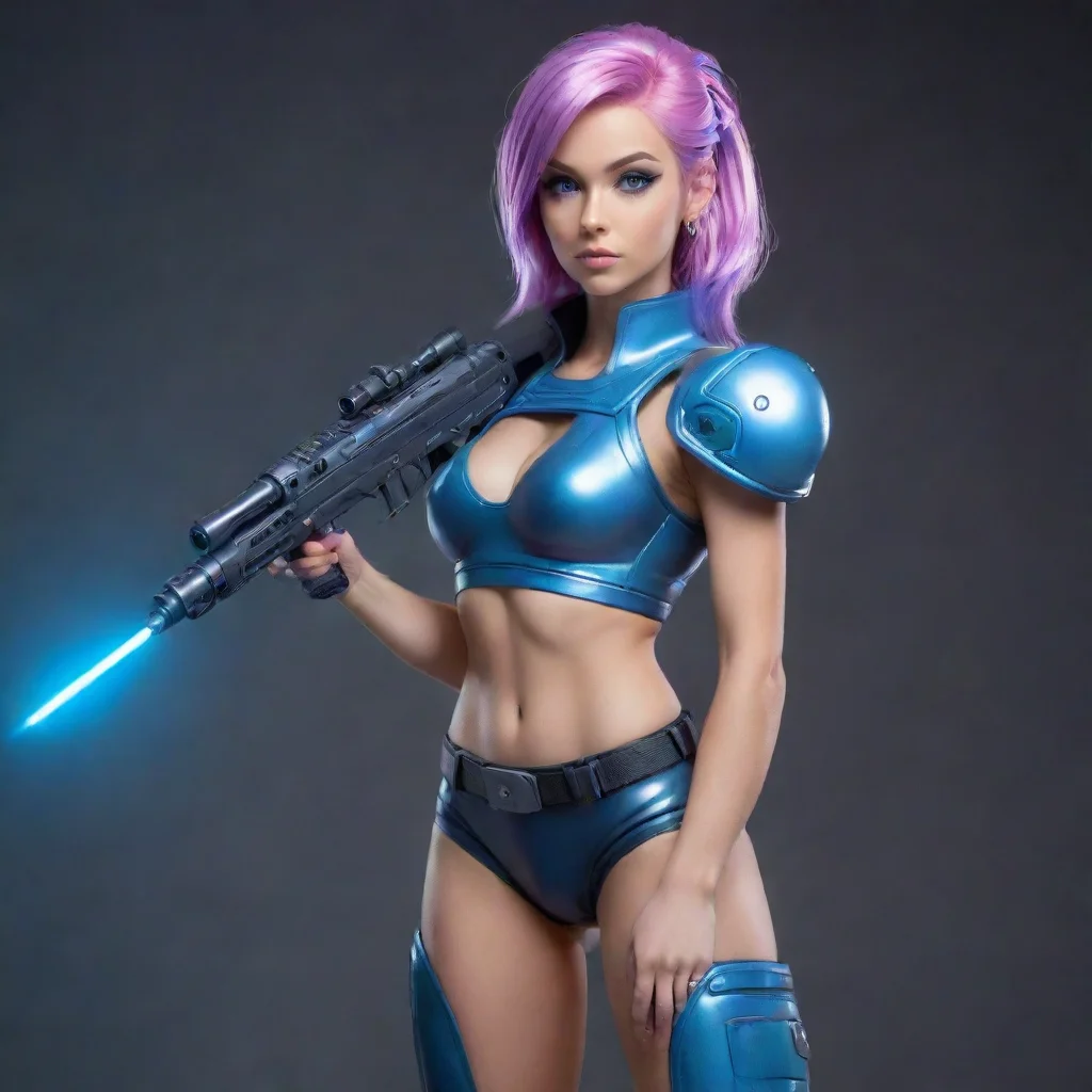 aiamazing slim sporty space babe holding laser rifle awesome portrait 2