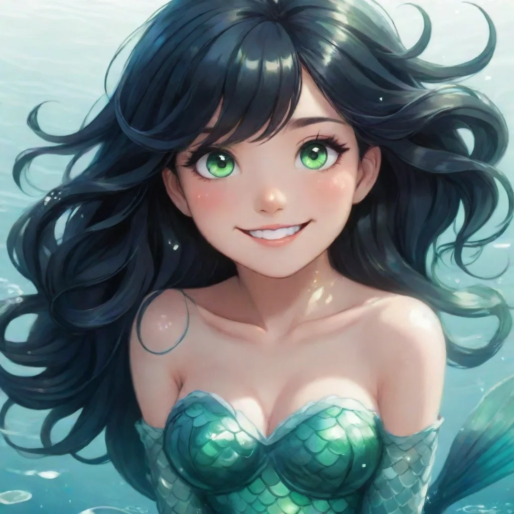 aiamazing smiling anime mermaid with black hair and green eyes awesome portrait 2