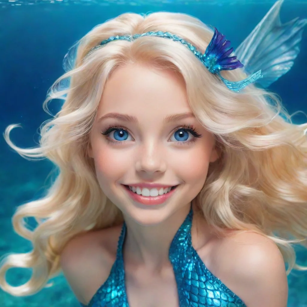 amazing smiling blonde angel mermaid with blue eyessmiling awesome portrait 2