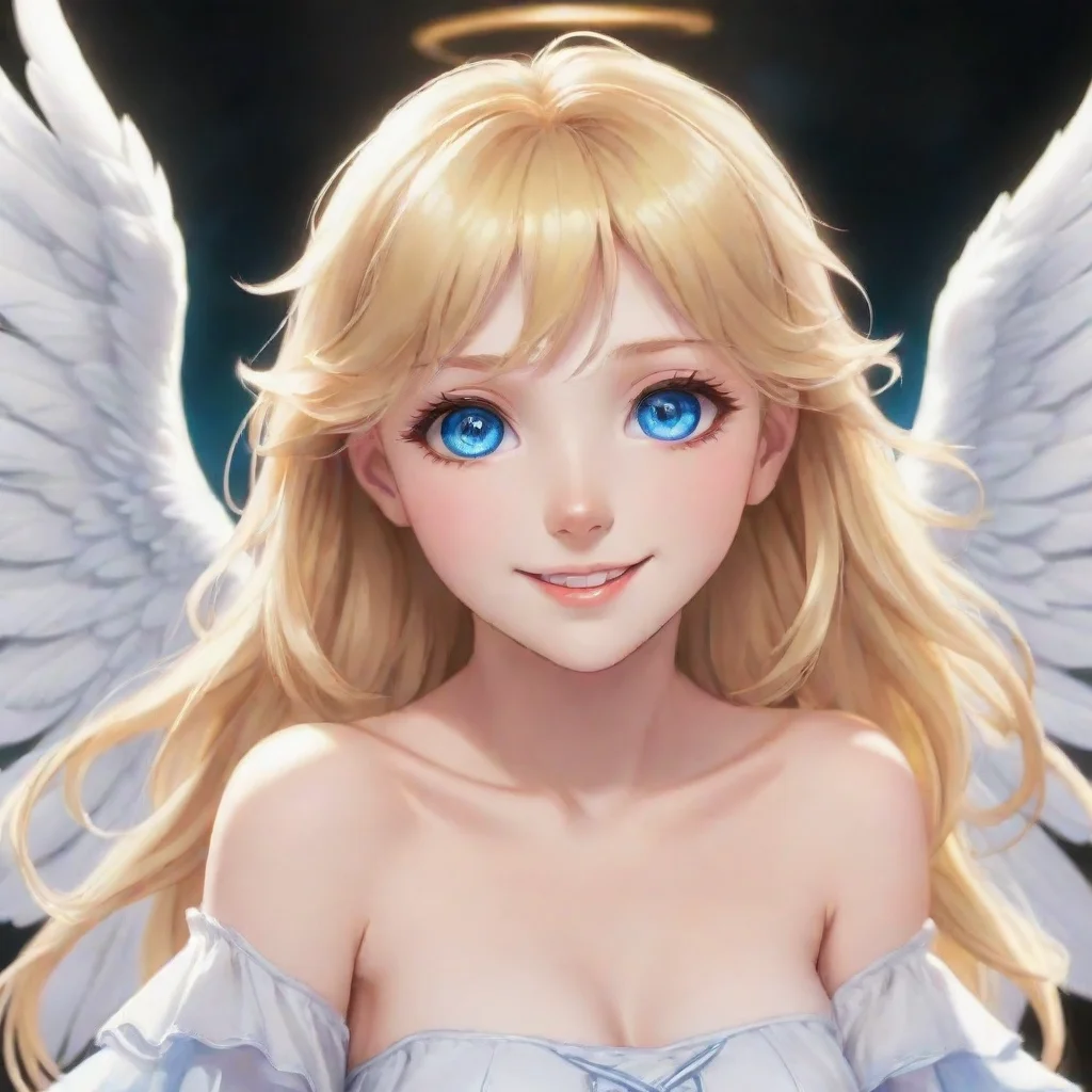 amazing smiling blonde anime angel with blue eyes awesome portrait 2
