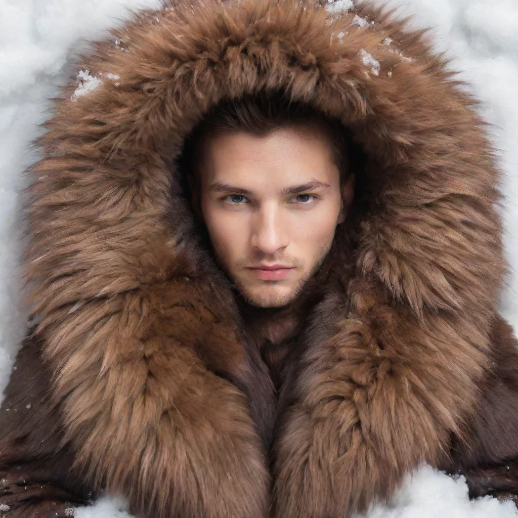 amazing snowy background a human male trapped in realistic brown mink fur  awesome portrait 2