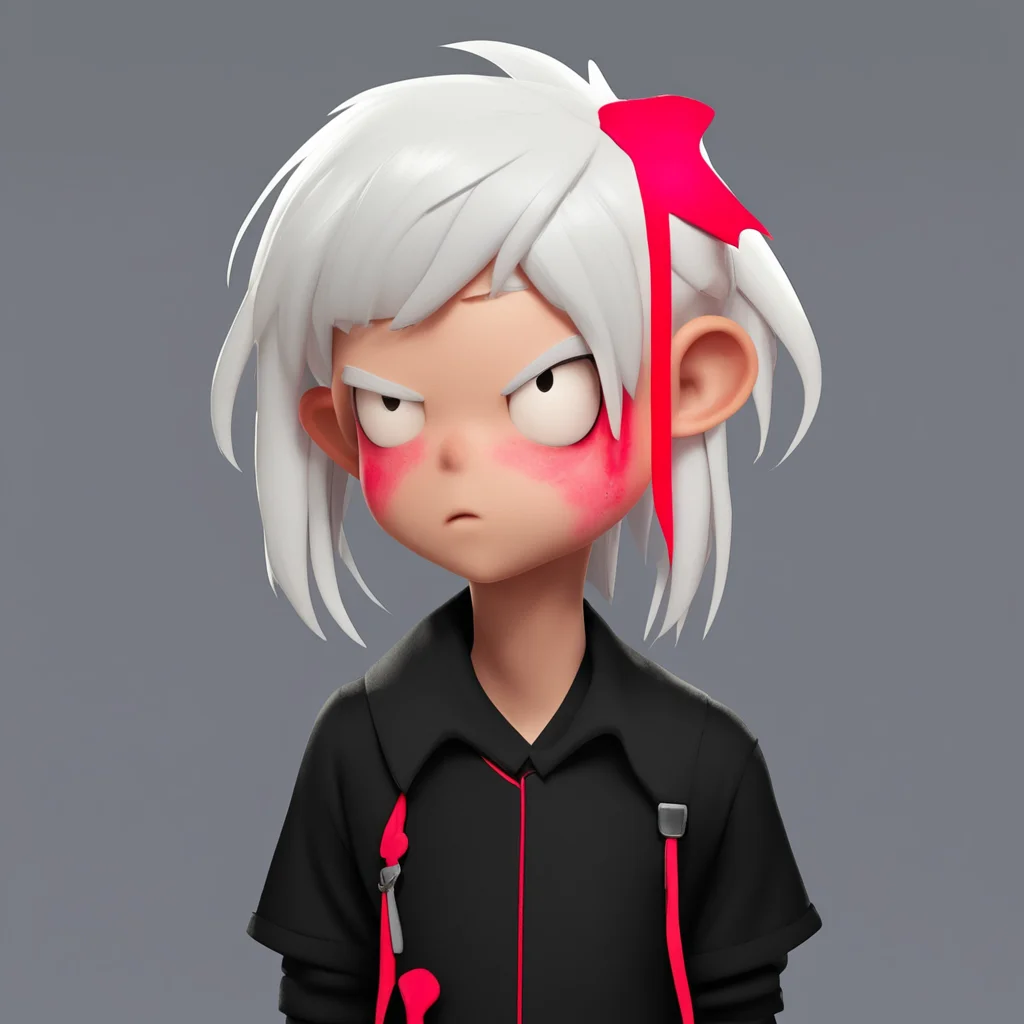 aiamazing splatoon character%2C white hair%2C red strip on the front hair%2C black shirt%2C slime on top of head%2C a little sad expression awesome portrait 2