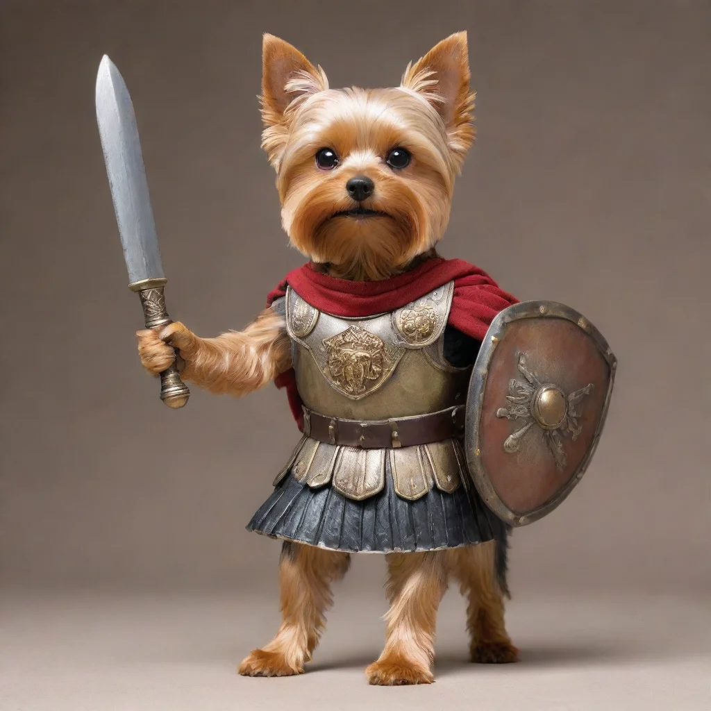 aiamazing standing  yorkshire terrier as a roman legionaire with gladius and roman shield awesome portrait 2