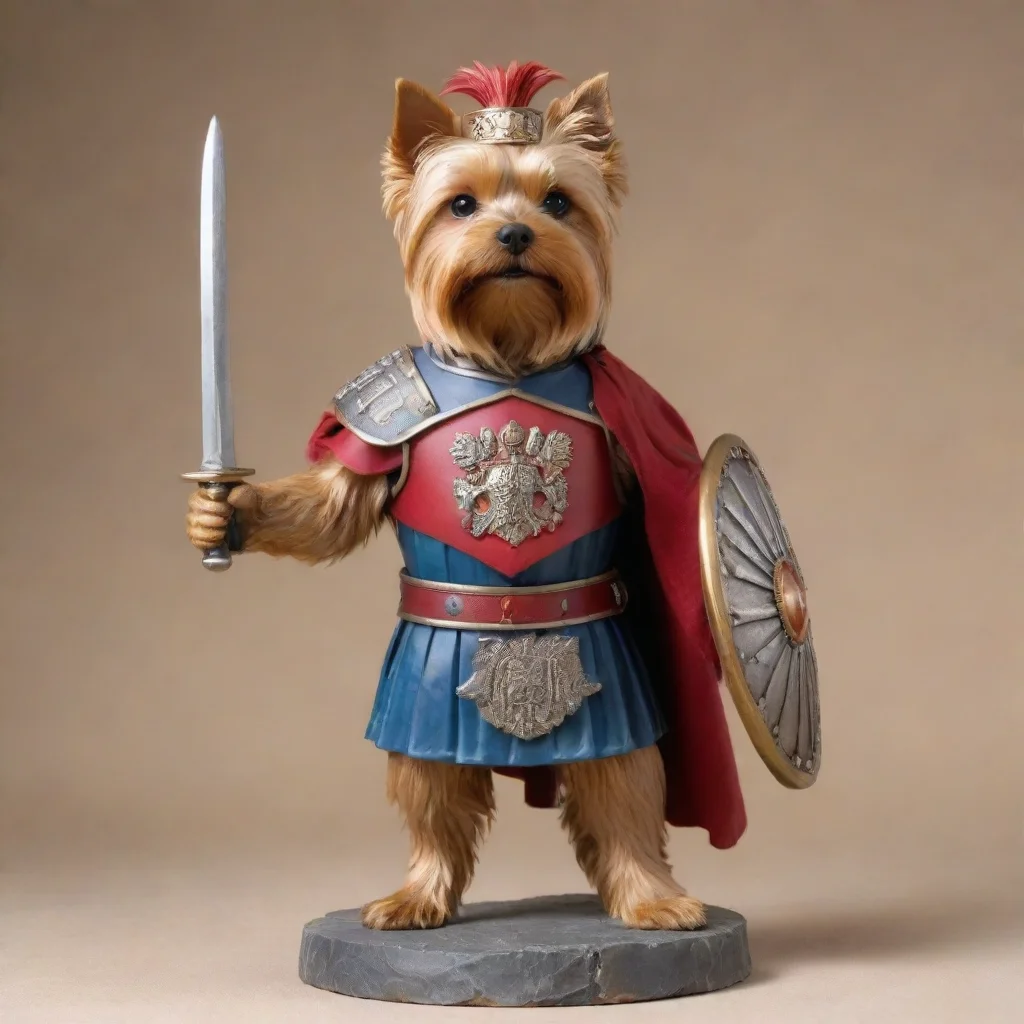 amazing standing in two feet yorkshire terrier as a roman legionaire with gladius and escudo awesome portrait 2