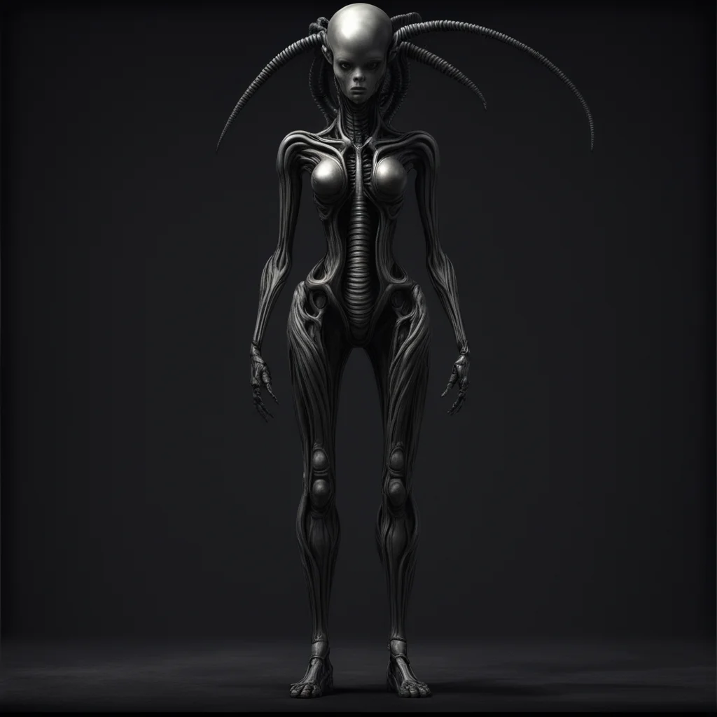 amazing standing tall female humanoid giger dark background awesome portrait 2